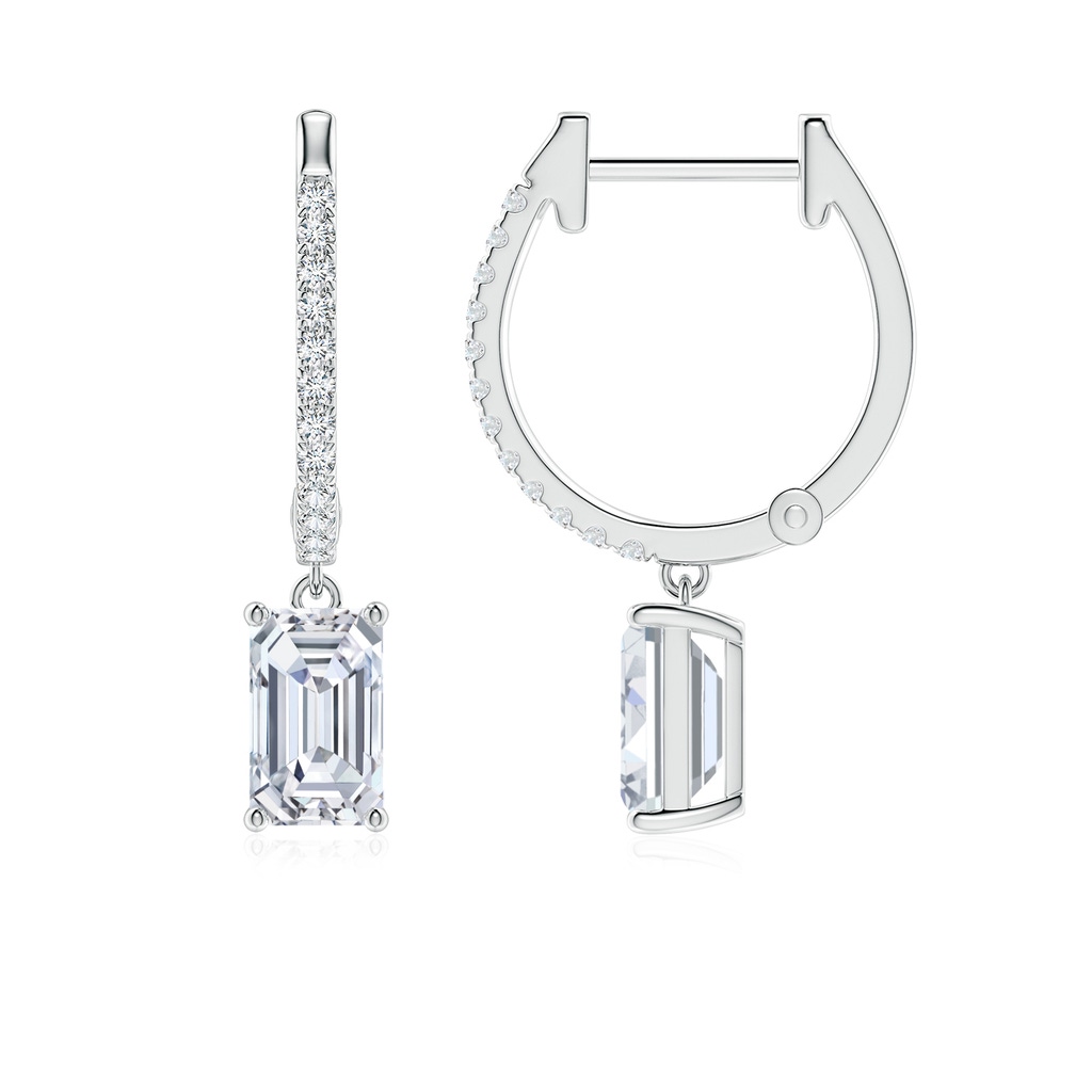 6.5x4mm FGVS Emerald-Cut Lab-Grown Diamond Hoop Drop Earrings with Accents in White Gold