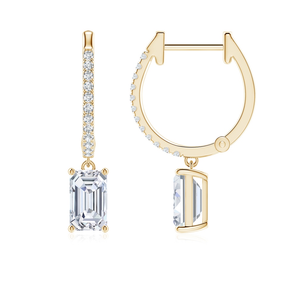 6.5x4mm FGVS Lab-Grown Emerald-Cut Diamond Hoop Drop Earrings with Accents in Yellow Gold