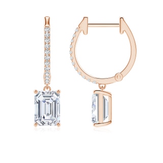 7x5mm FGVS Emerald-Cut Lab-Grown Diamond Hoop Drop Earrings with Accents in 9K Rose Gold