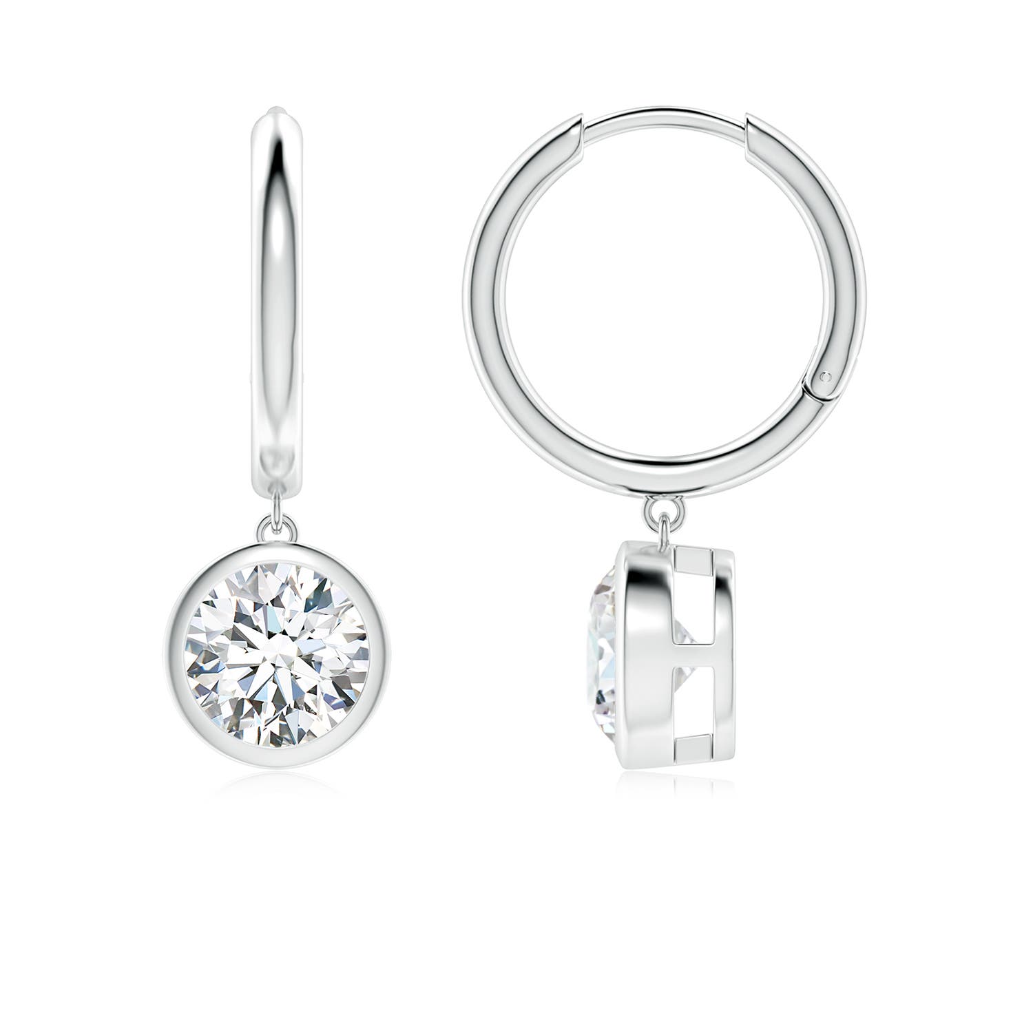 6.4mm FGVS Round Lab-Grown Diamond Hoop Drop Earrings in 18K White Gold
