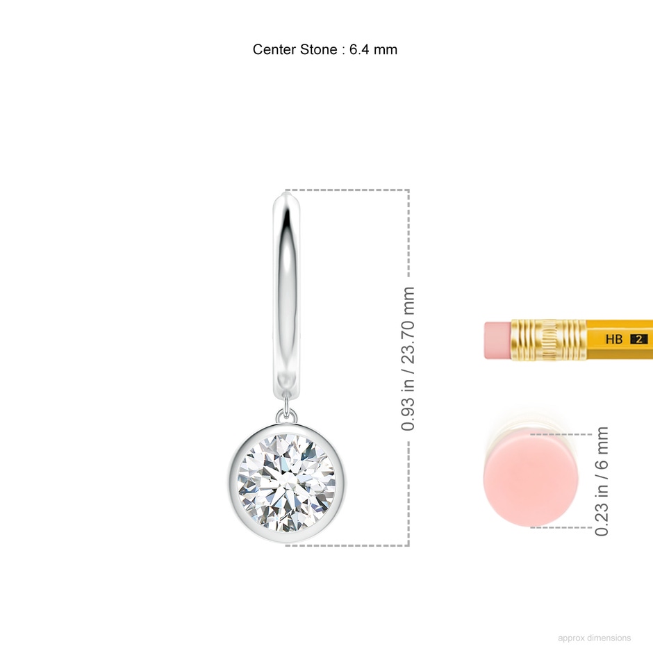 6.4mm FGVS Round Lab-Grown Diamond Hoop Drop Earrings in White Gold ruler