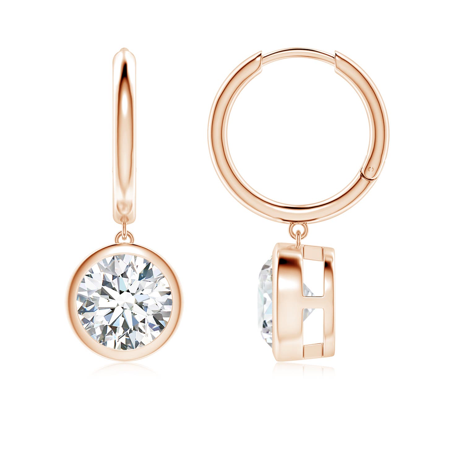 7.4mm FGVS Round Lab-Grown Diamond Hoop Drop Earrings in 18K Rose Gold