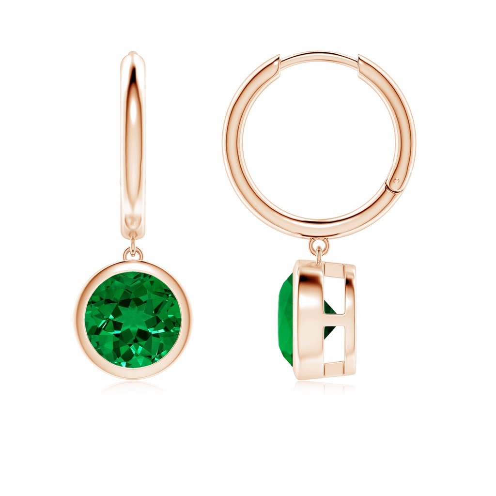 7mm Labgrown Lab-Grown Round Emerald Hoop Drop Earrings in Rose Gold