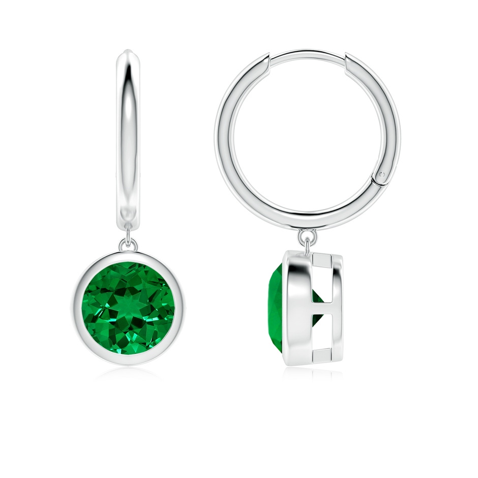 7mm Labgrown Lab-Grown Round Emerald Hoop Drop Earrings in White Gold 