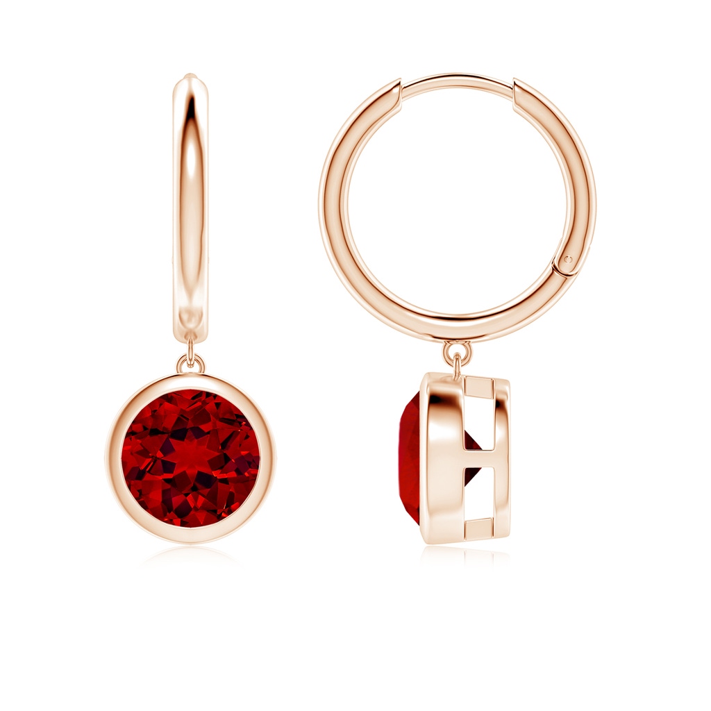 7mm Labgrown Lab-Grown Round Ruby Hoop Drop Earrings in Rose Gold