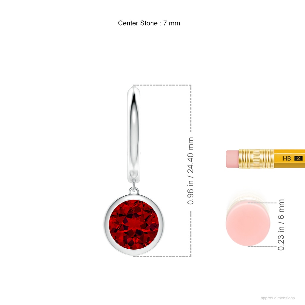 7mm Labgrown Lab-Grown Round Ruby Hoop Drop Earrings in White Gold ruler