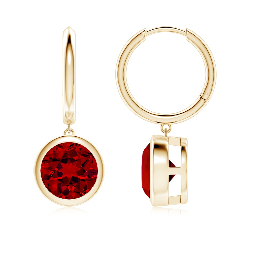 8mm Labgrown Lab-Grown Round Ruby Hoop Drop Earrings in Yellow Gold