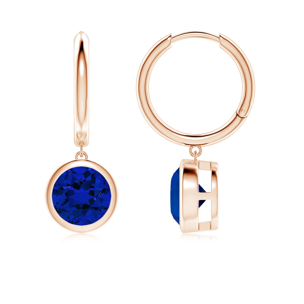 7mm Labgrown Lab-Grown Round Blue Sapphire Hoop Drop Earrings in Rose Gold