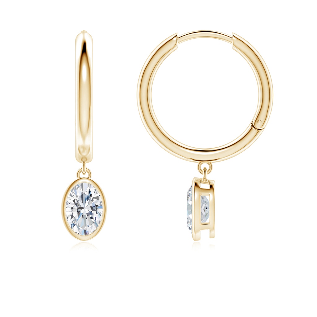 6.5x4.5mm FGVS Lab-Grown Oval Diamond Hoop Drop Earrings in Yellow Gold