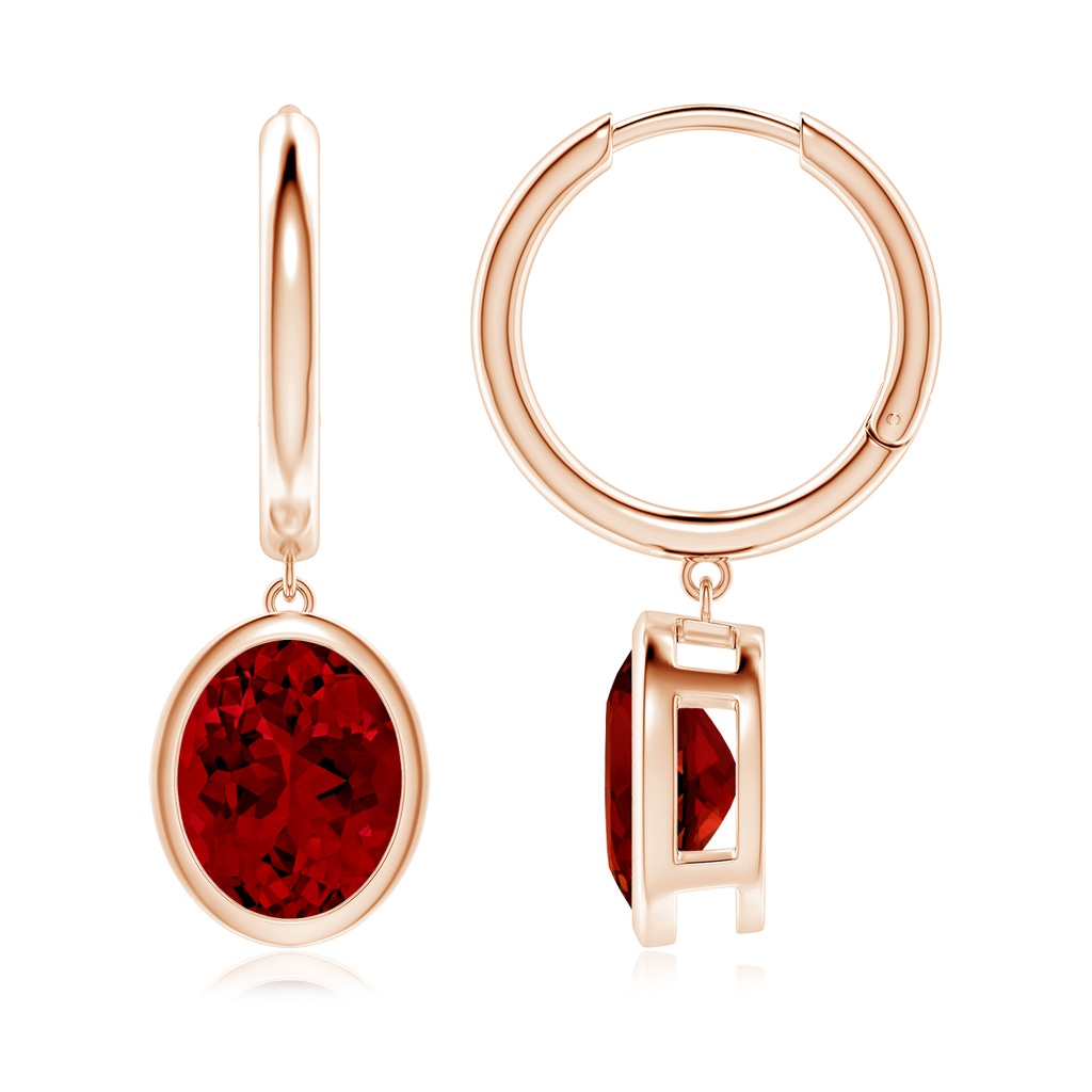 10x8mm Labgrown Lab-Grown Oval Ruby Hoop Drop Earrings in Rose Gold