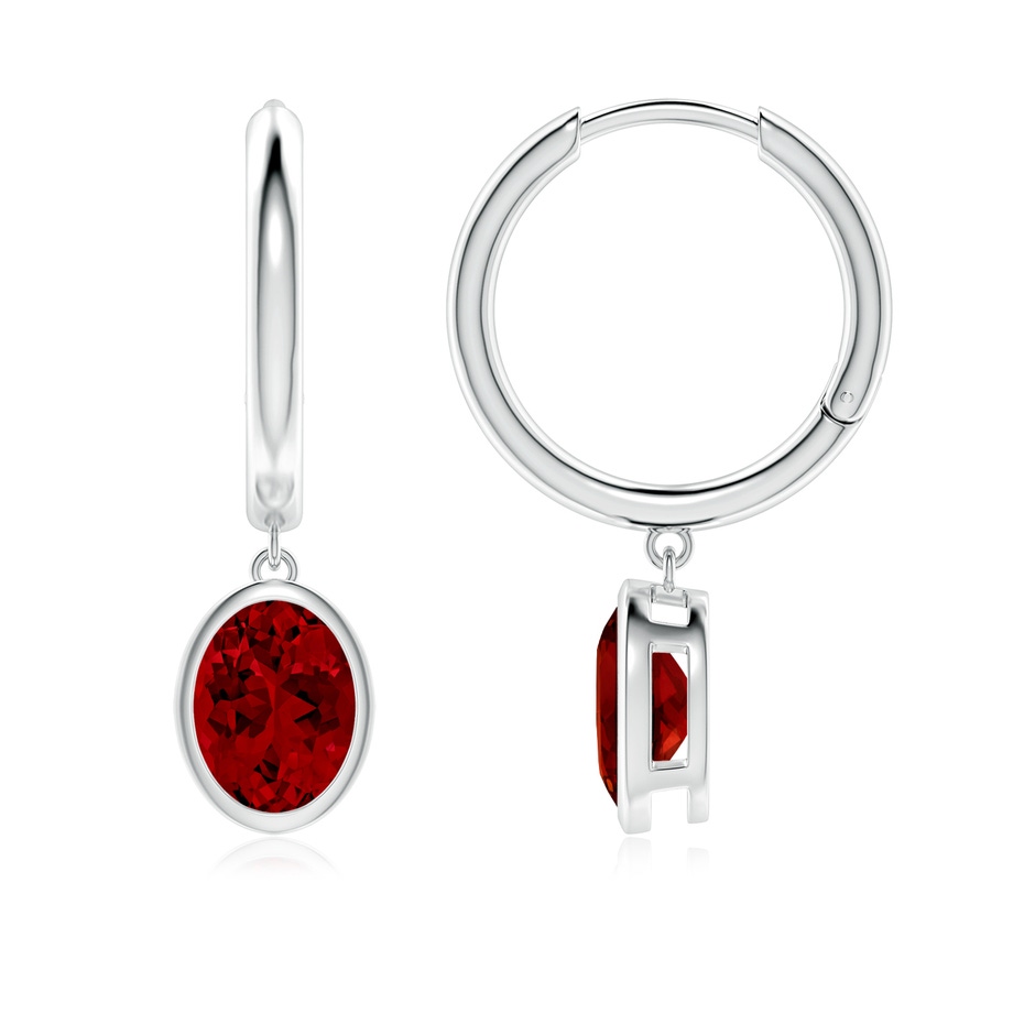 8x6mm Labgrown Lab-Grown Oval Ruby Hoop Drop Earrings in White Gold 