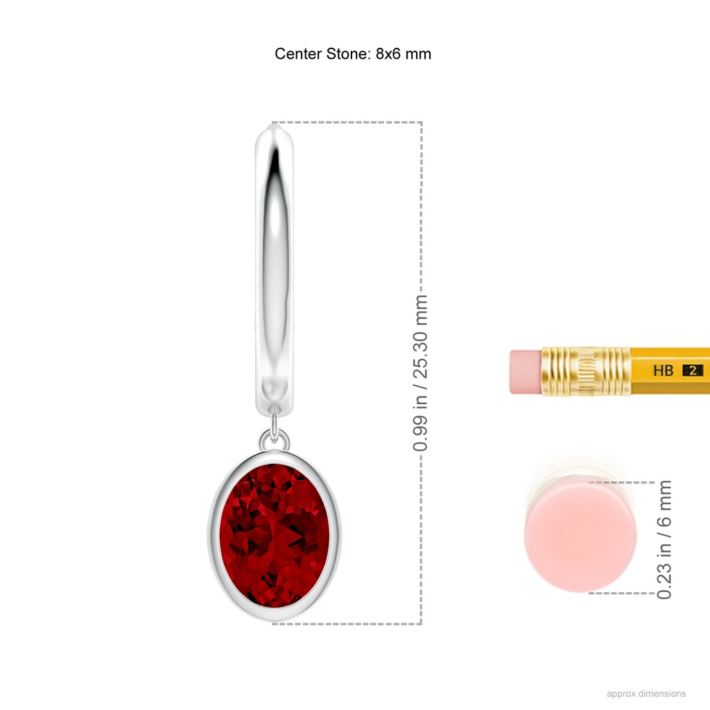 8x6mm Labgrown Lab-Grown Oval Ruby Hoop Drop Earrings in White Gold ruler