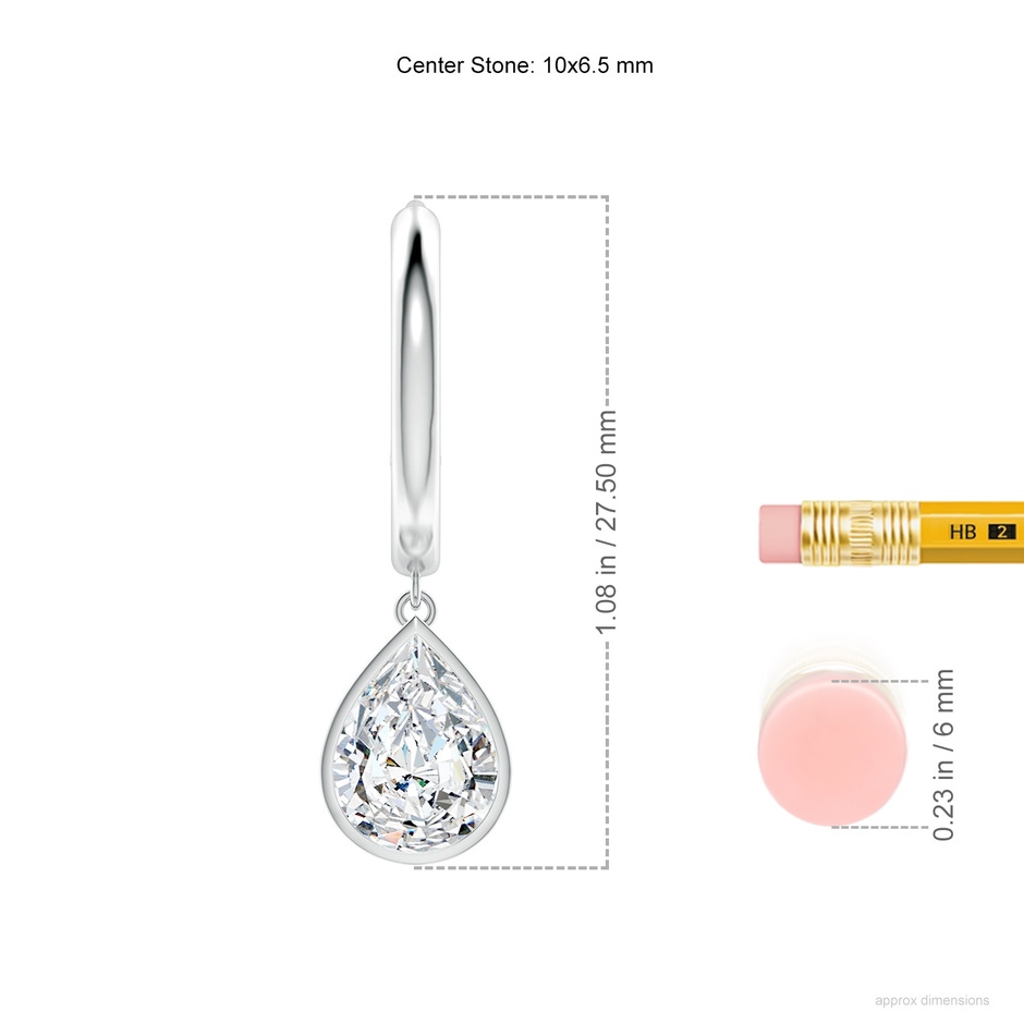 10x6.5mm FGVS Pear-Shaped Lab-Grown Diamond Hoop Drop Earrings in White Gold ruler