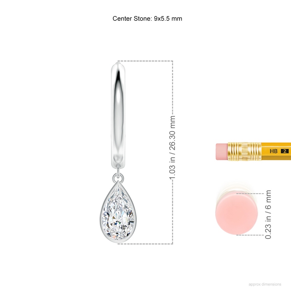 9x5.5mm FGVS Pear-Shaped Lab-Grown Diamond Hoop Drop Earrings in White Gold ruler