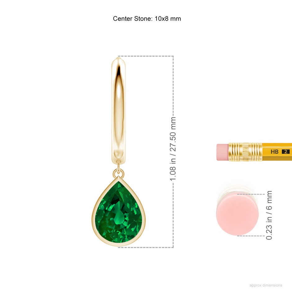 10x8mm Labgrown Pear-Shaped Lab-Grown Emerald Hoop Drop Earrings in 18K Yellow Gold ruler