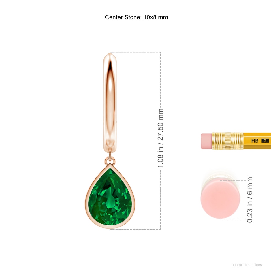 10x8mm Labgrown Pear-Shaped Lab-Grown Emerald Hoop Drop Earrings in Rose Gold ruler