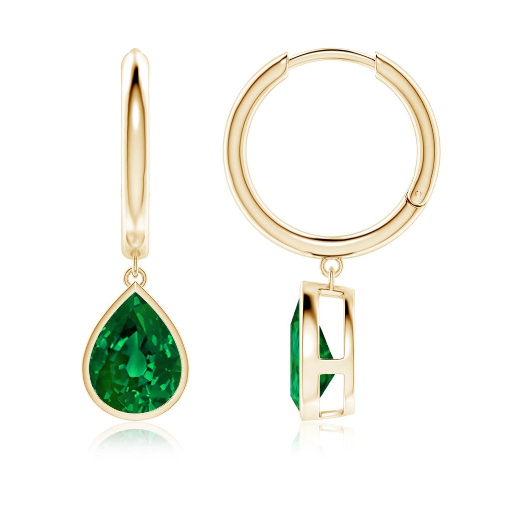 10x8mm Labgrown Pear-Shaped Lab-Grown Emerald Hoop Drop Earrings in Yellow Gold