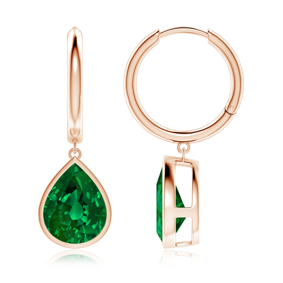 12x10mm Labgrown Pear-Shaped Lab-Grown Emerald Hoop Drop Earrings in Rose Gold 