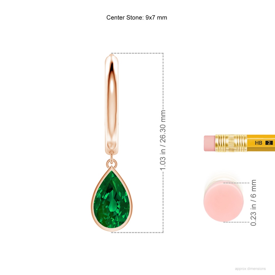9x7mm Labgrown Pear-Shaped Lab-Grown Emerald Hoop Drop Earrings in Rose Gold ruler