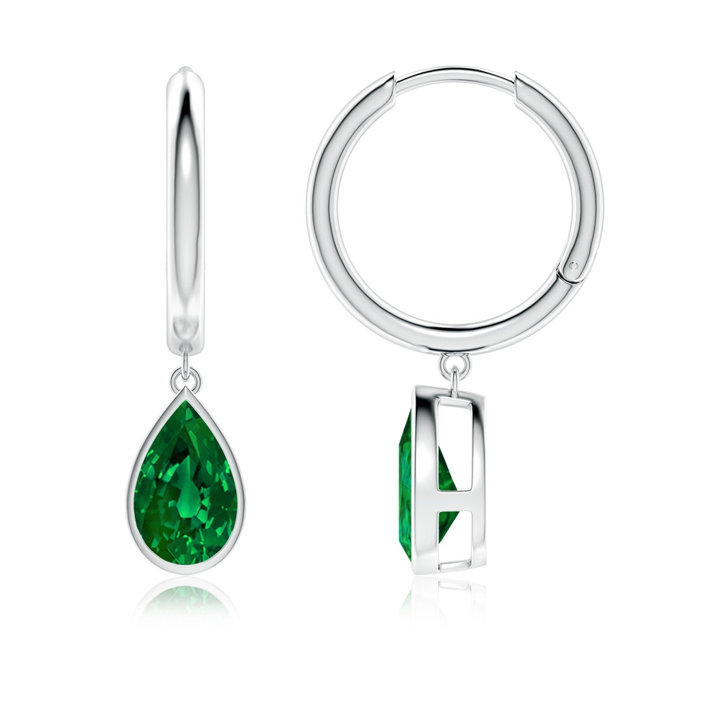 9x7mm Labgrown Lab-Grown Pear-Shaped Emerald Hoop Drop Earrings in White Gold