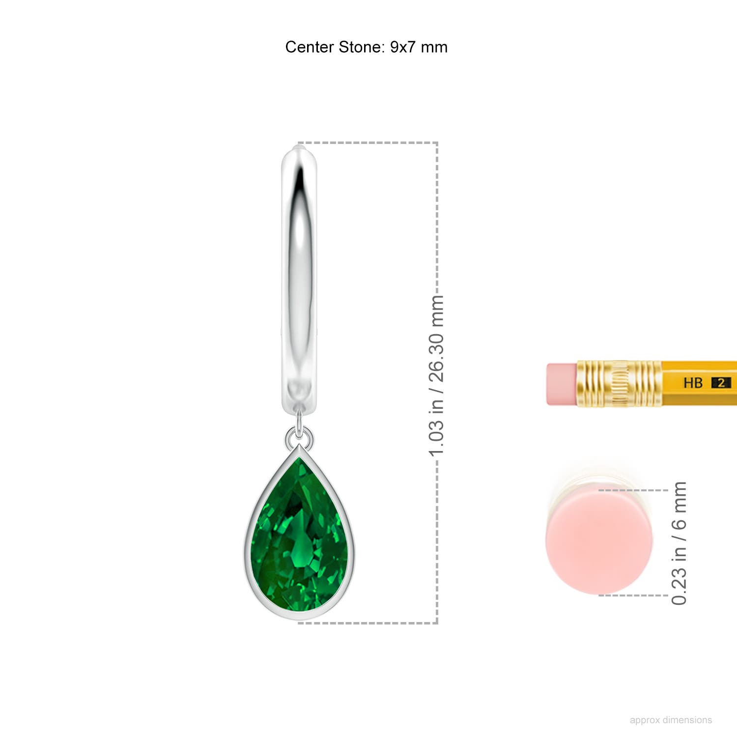 9x7mm Labgrown Pear-Shaped Lab-Grown Emerald Hoop Drop Earrings in White Gold - ruler