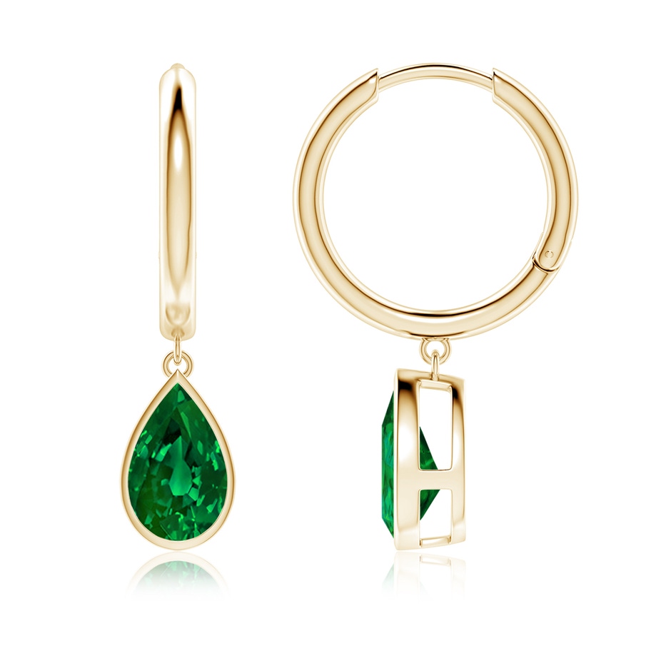 9x7mm Labgrown Pear-Shaped Lab-Grown Emerald Hoop Drop Earrings in Yellow Gold 