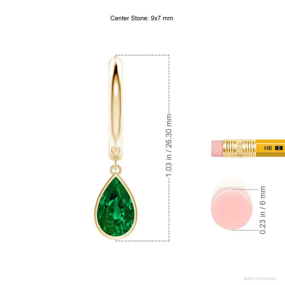 9x7mm Labgrown Pear-Shaped Lab-Grown Emerald Hoop Drop Earrings in Yellow Gold ruler