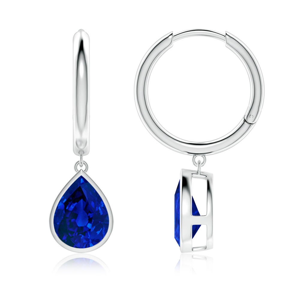 10x8mm Labgrown Lab-Grown Pear-Shaped Blue Sapphire Hoop Drop Earrings in P950 Platinum