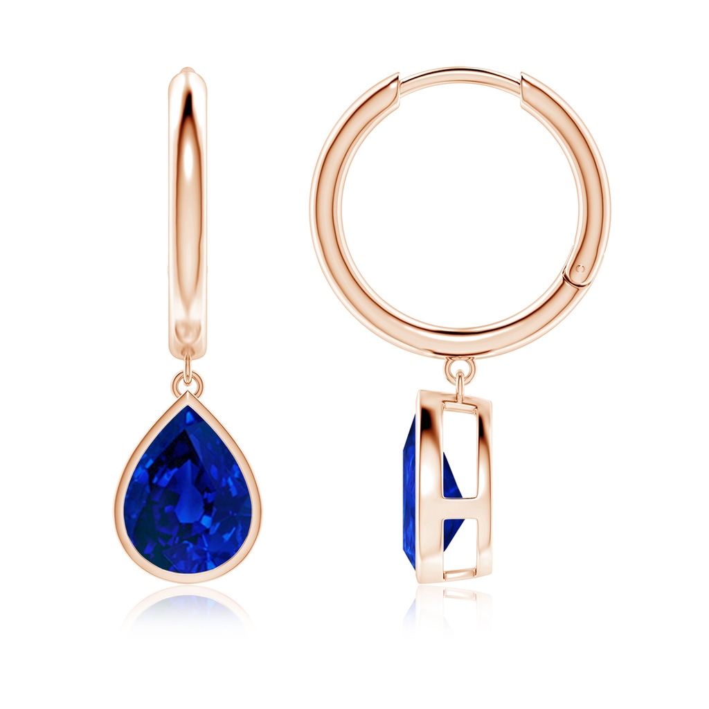10x8mm Labgrown Lab-Grown Pear-Shaped Blue Sapphire Hoop Drop Earrings in Rose Gold