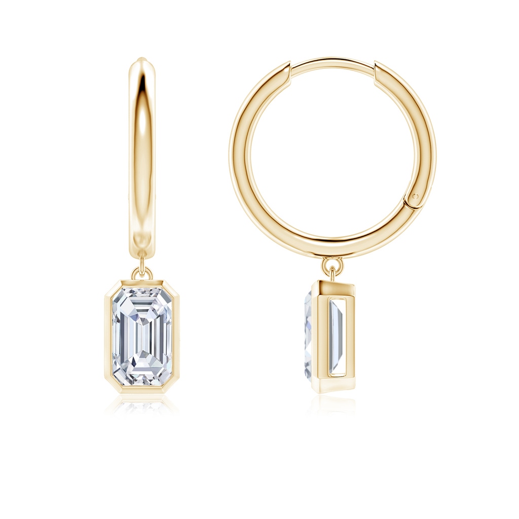 6.5x4mm FGVS Lab-Grown Emerald-Cut Diamond Hoop Drop Earrings in Yellow Gold