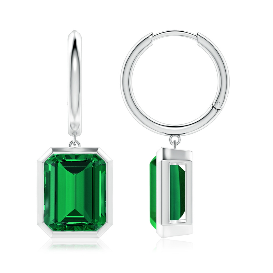 10x8mm Labgrown Emerald-Cut Lab-Grown Emerald Hoop Drop Earrings in P950 Platinum 
