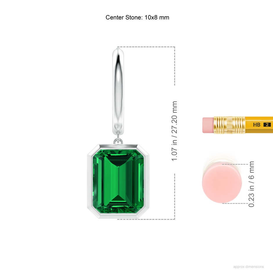 10x8mm Labgrown Emerald-Cut Lab-Grown Emerald Hoop Drop Earrings in P950 Platinum ruler