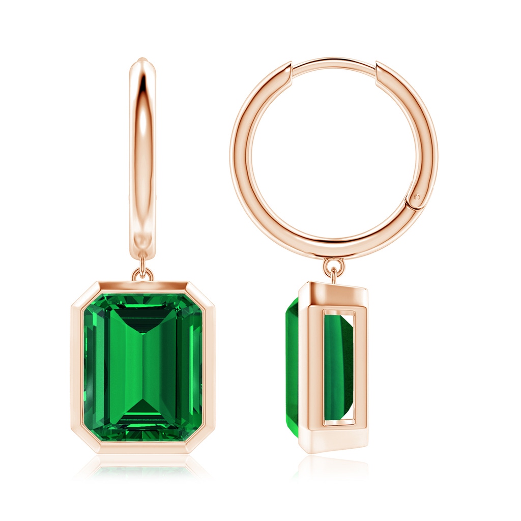 10x8mm Labgrown Lab-Grown Emerald-Cut Emerald Hoop Drop Earrings in Rose Gold