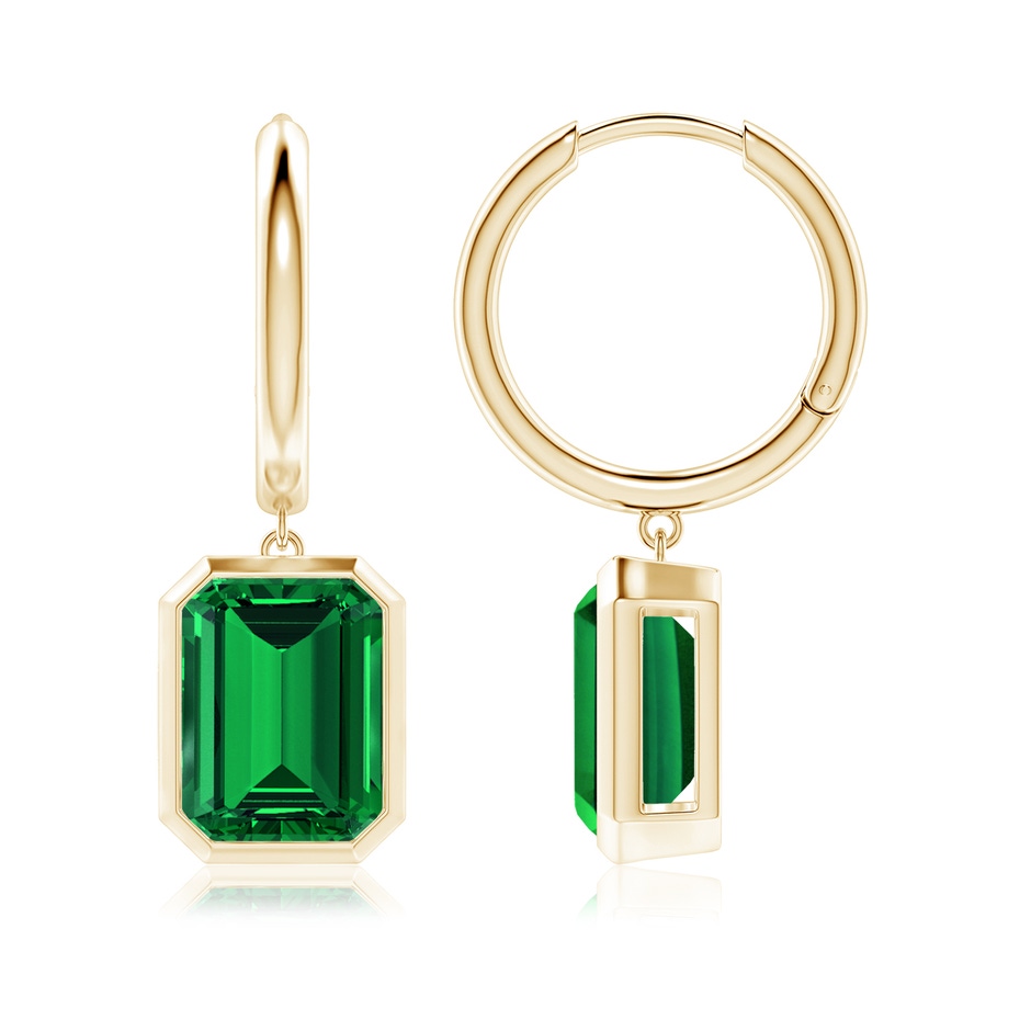 9x7mm Labgrown Emerald-Cut Lab-Grown Emerald Hoop Drop Earrings in Yellow Gold 