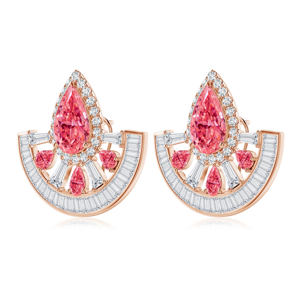 10x8mm Labgrown Aurora Art Deco Style Pear Lab-Grown Fancy Intense Pink Diamond Statement Earrings in 18K Rose Gold