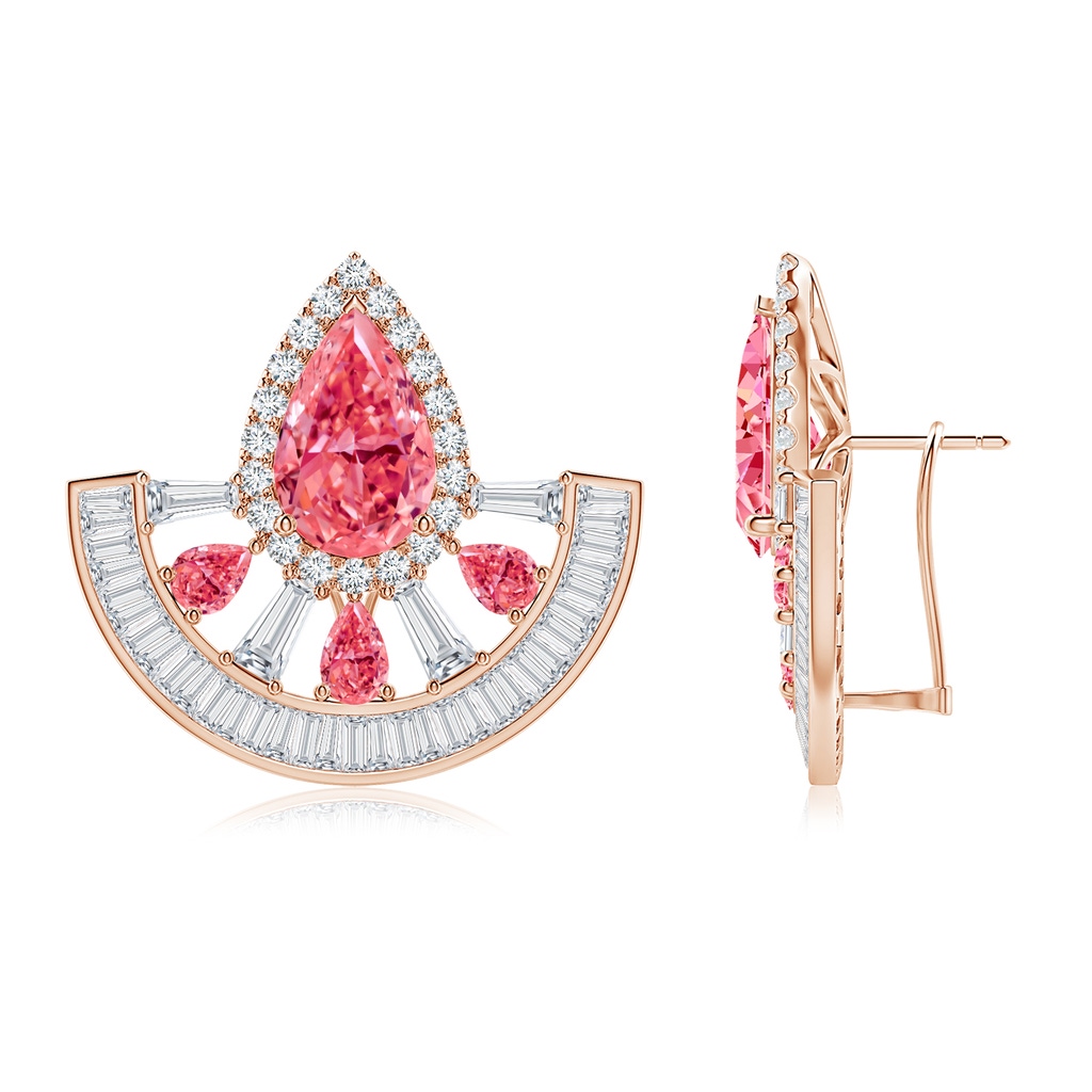 10x8mm Labgrown Aurora Art Deco Style Pear Lab-Grown Fancy Intense Pink Diamond Statement Earrings in 18K Rose Gold - side 199