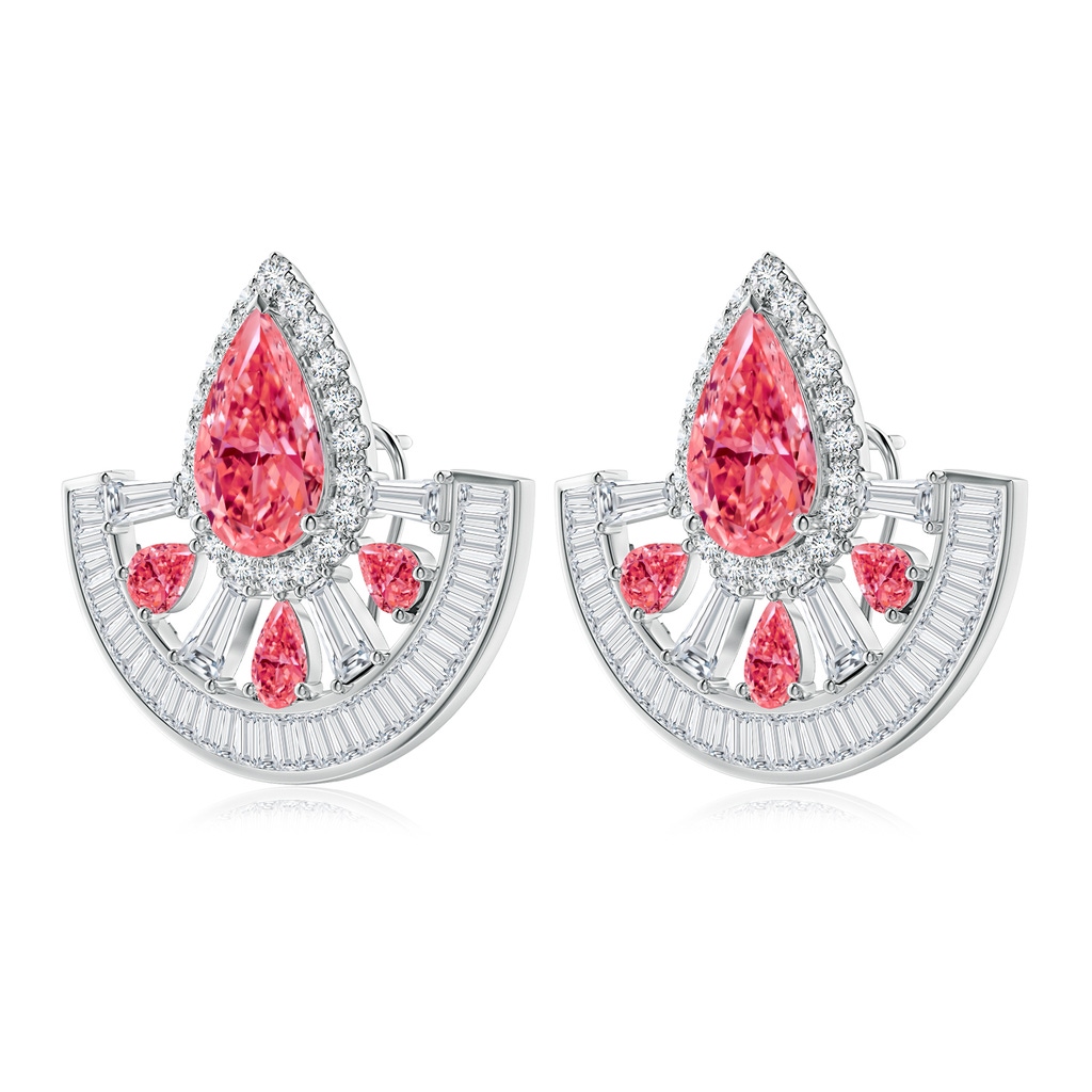 10x8mm Labgrown Aurora Art Deco Style Pear Lab-Grown Fancy Intense Pink Diamond Statement Earrings in 18K White Gold