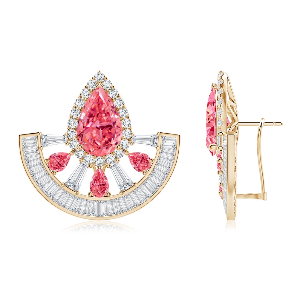 10x8mm Labgrown Aurora Art Deco Style Pear Lab-Grown Fancy Intense Pink Diamond Statement Earrings in 18K Yellow Gold - side 199