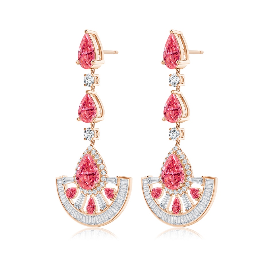 10x8mm Labgrown Aurora Art Deco Style Pear Lab-Grown Fancy Intense Pink Diamond Halo Dangle Earrings in 18K Rose Gold 