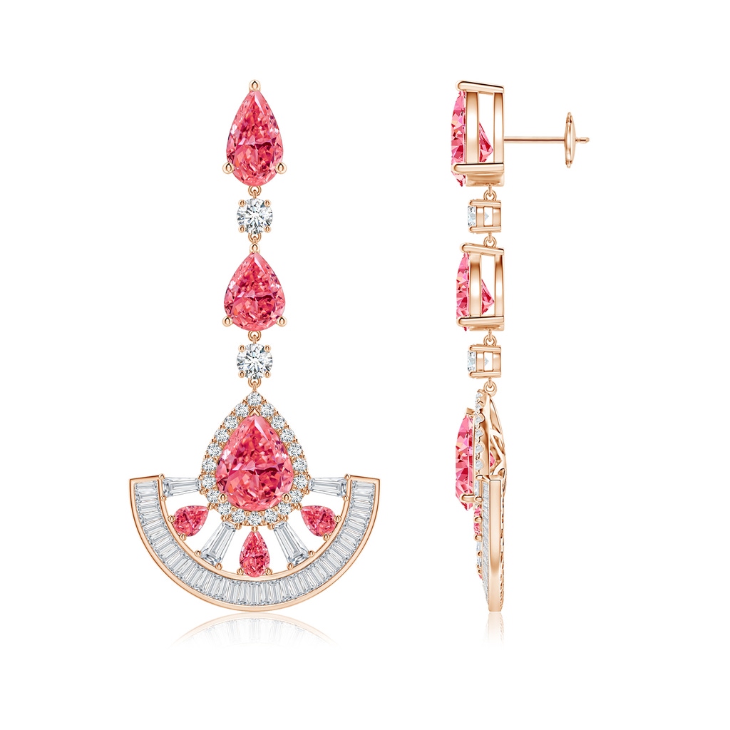 10x8mm Labgrown Aurora Art Deco Style Pear Lab-Grown Fancy Intense Pink Diamond Halo Dangle Earrings in 18K Rose Gold - side 199
