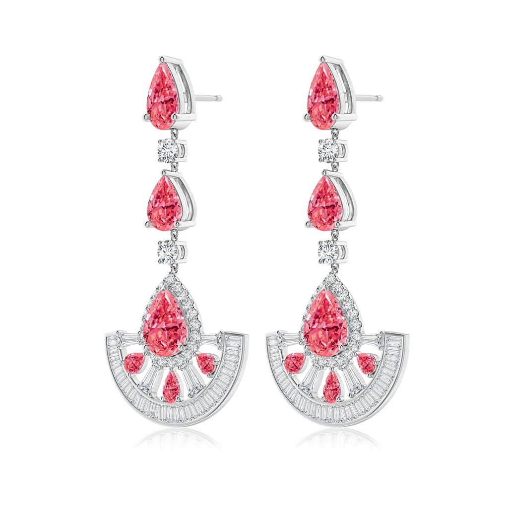 10x8mm Labgrown Aurora Art Deco Style Pear Lab-Grown Fancy Intense Pink Diamond Halo Dangle Earrings in 18K White Gold