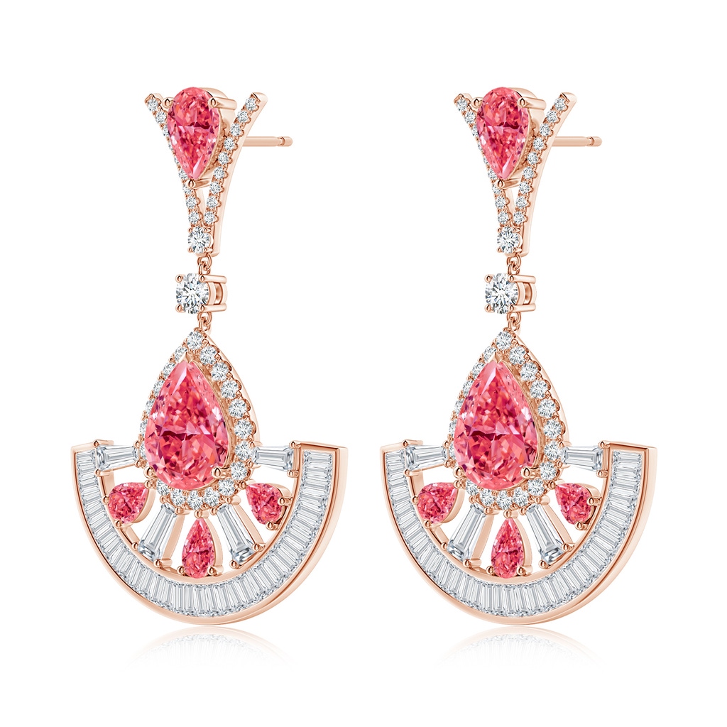 10x8mm Labgrown Aurora Pear Lab-Grown Fancy Intense Pink Diamond Spilt-V Motif Halo Dangle Earrings in 18K Rose Gold