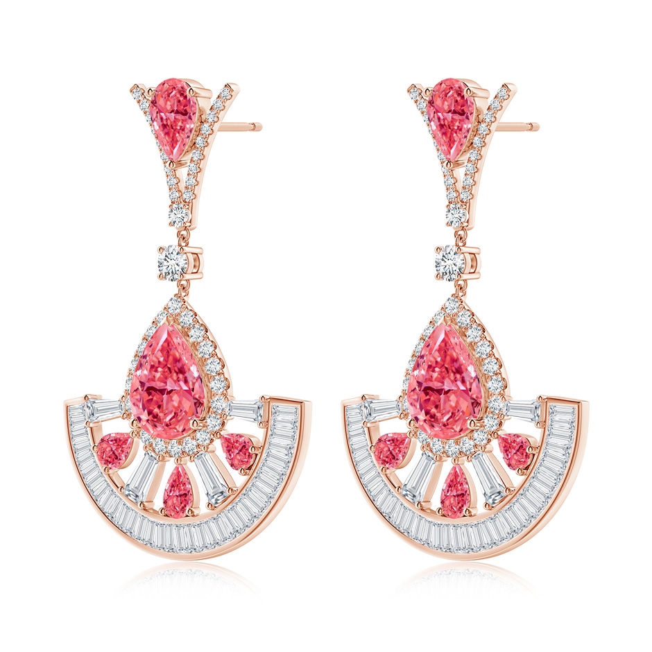 10x8mm Labgrown Aurora Pear Lab-Grown Fancy Intense Pink Diamond Spilt-V Motif Halo Dangle Earrings in 18K Rose Gold 