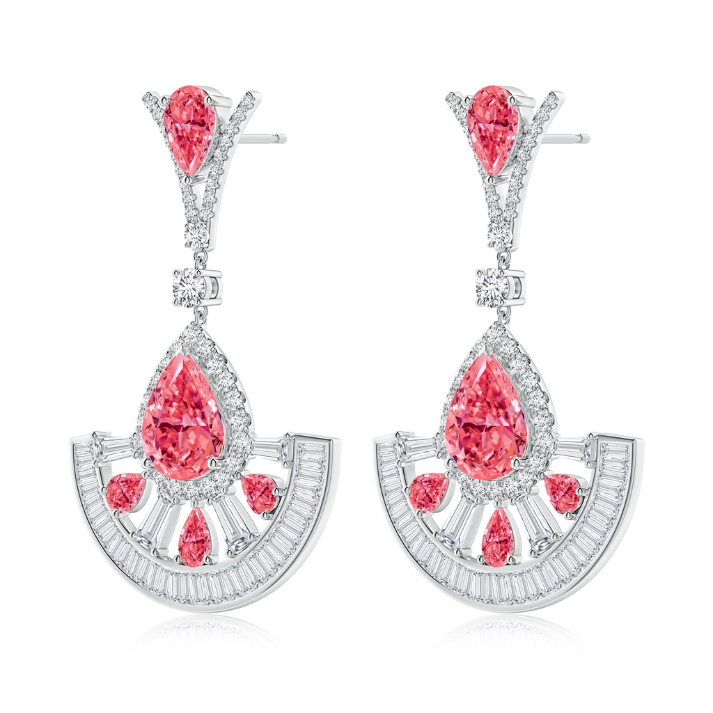 10x8mm Labgrown Aurora Pear Lab-Grown Fancy Intense Pink Diamond Spilt-V Motif Halo Dangle Earrings in 18K White Gold