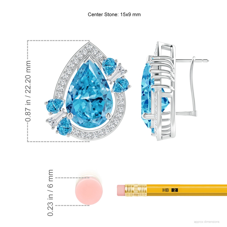 15x9mm Labgrown Aurora Pear Lab-Grown Fancy Intense Blue Diamond Halo Stud Earrings in 18K White Gold ruler