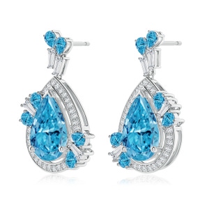 14x9mm Labgrown Aurora Pear Lab-Grown Fancy Intense Blue Diamond Halo Earrings in 18K White Gold