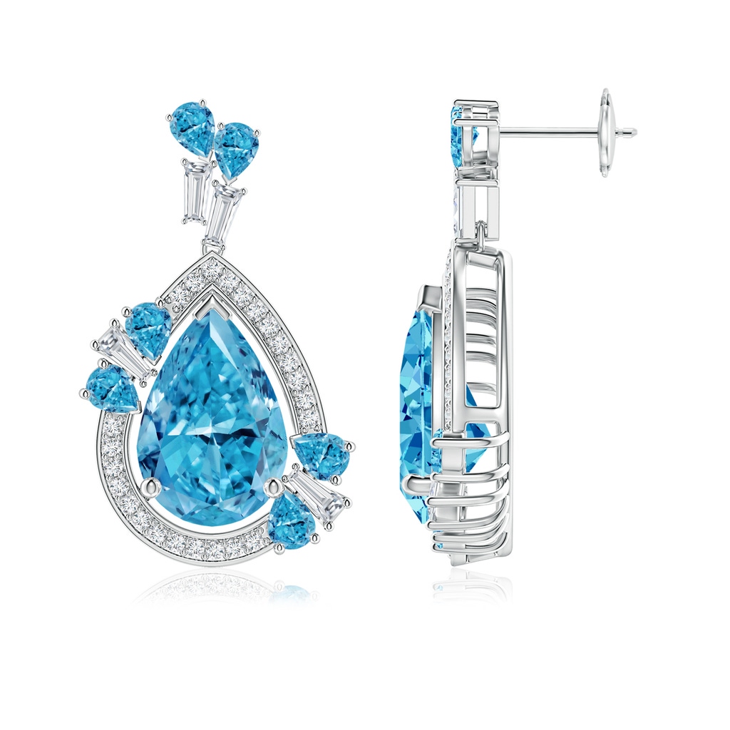 14x9mm Labgrown Aurora Pear Lab-Grown Fancy Intense Blue Diamond Halo Earrings in 18K White Gold - side 199