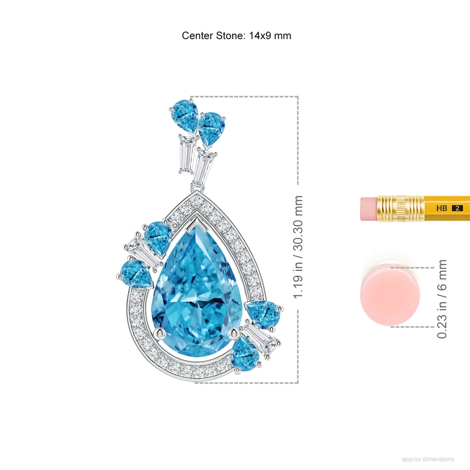 14x9mm Labgrown Aurora Pear Lab-Grown Fancy Intense Blue Diamond Halo Earrings in 18K White Gold ruler