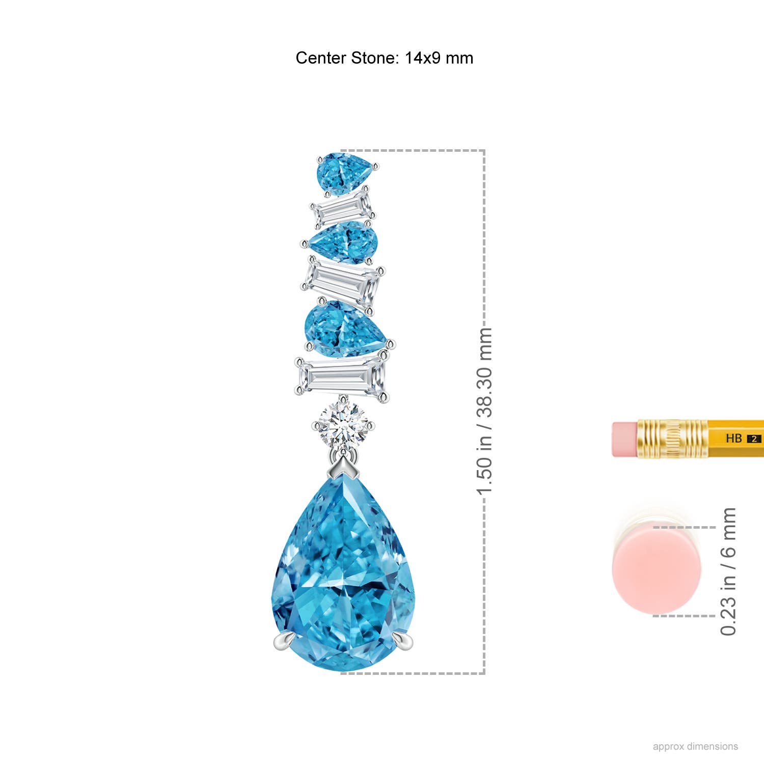 14x9mm Labgrown Aurora Lab-Grown Fancy Intense Blue Diamond Teardrop Dangle Earrings in 18CT White Gold - ruler