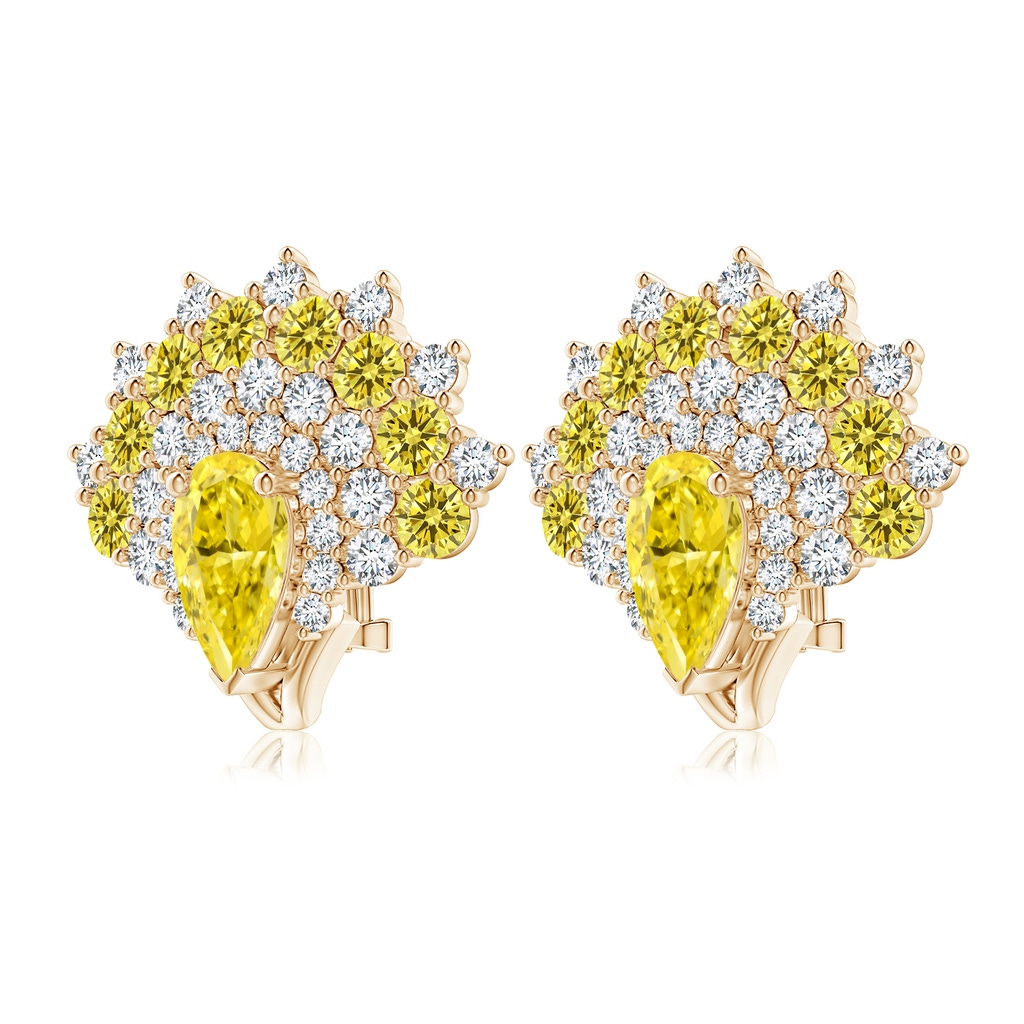 9x5.5mm Labgrown Aurora Pear Lab-Grown Fancy Intense Yellow Diamond Double Halo Statement Earrings in 18K Yellow Gold